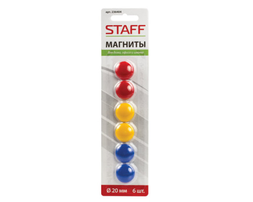 Магниты для досок Staff 20 мм, 6 шт, ассорти, Staff, 236404